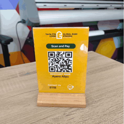 Acrylic QR code stand — Abay QR Addis Ababa