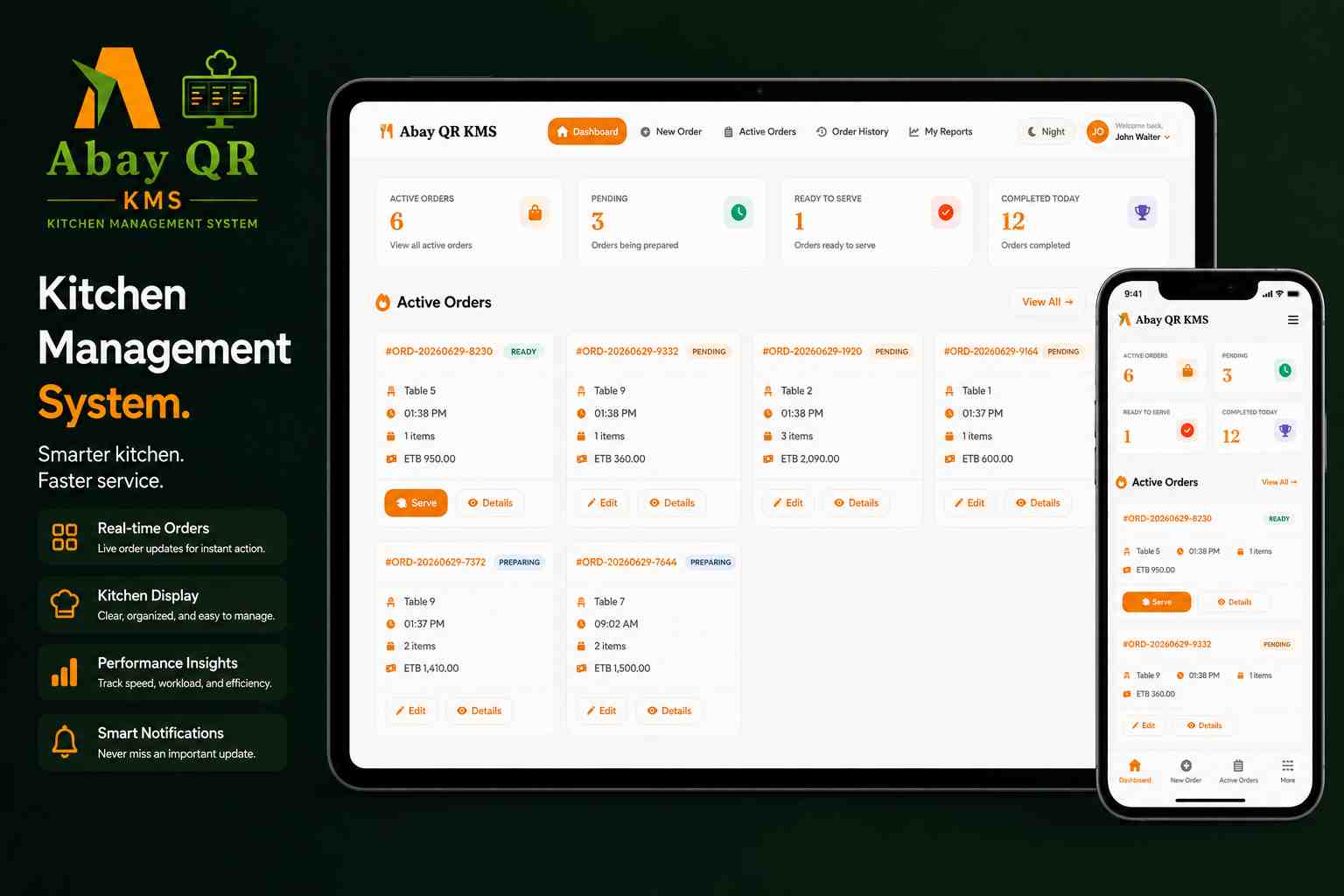 Kitchen Management System KMS for Ethiopian restaurants — Abay QR